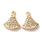 Brass Micro Pave Cubic Zirconia Charms, Cadmium Free & Nickel Free & Lead Free, Fan Shaped, Real 18K Gold Plated, 11x10x2.5mm, Hole: 1.2mm