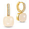 Brass Dangle Earrings, with Grade AAA Cubic Zirconia and Glass, Square, Real 18K Gold Plated, Bisque, 21mm