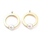 304 Stainless Steel Pendants, with Plastic Imitation Pearl Beads, Ring, Golden, 37.5x30.5x10mm, Hole: 3mm