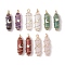 Natural Mixed Gemstone Copper Wire Wrapped Pointed Pendants, Faceted Bullet Charms with Light Gold Tone Star & Moon Brass Beads, 36~37.5x10~10.5x11~12mm, Hole: 3.5~4mm, 2pcs/set