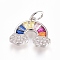 Brass Micro Pave Cubic Zirconia Pendants, with Jump Ring, Long-Lasting Plated, Rainbow, Colorful, Real Platinum Plated, 11.5x14x2mm, Hole: 3.5mm