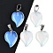Opalite Heart Pendants, Love Heart Charms with 304 Stainless Steel Snap on Bails, Stainless Steel Color, 22.5x15.5x6mm, Hole: 6x3.5mm