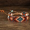 Bohemian Style Glass Bead Braided Bracelets, Ethnic Cord Bracelets for Women, Orange, Inner Diameter:  1/4 inch(0.8cm) ~ 3/8 inch(1cm)