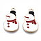 Eco-Friendly Alloy Enamel Pendants, Cadmium Free & Lead Free & Nickel Free, Christmas Snowman, Light Gold, White, 24x14x1.5mm, Hole: 1.6mm