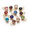 Ion Plating(IP) Glass Rhinestone Charms, Birthstone Charms, with Real 18K Gold Plated Tone 201 Stainless Steel Findings, Flat Round, Mixed Color, 10x6x4mm, Hole: 2.3mm