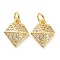 Brass Micro Pave Cubic Zirconia Pendants, Long-Lasting Plated, Cadmium Free & Lead Free, Light Gold, Diamond, Clear, 13x10.5x2.5mm