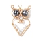 Glass Pendants, with Copper Wire, Owl, White, 31~32x21x6.3mm, Hole: 1.7~2.2mm