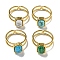 Ion Plating(IP) 304 Stainless Steel Open Cuff Rings, Synthetic Malachite & Turquoise Rectangle Finger Rings for Women Men, Real 18K Gold Plated, Adjustable