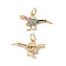 Rack Plating Brass Micro Pave Colorful Cubic Zirconia Pendants, with Jump Ring, Cadmium Free & Nickel Free & Lead Free, Real 18K Gold Plated, Dinosaur, 11x20x2mm,Jump Ring: 5x0.6mm, Inner Diameter: 3.8mm