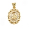Brass Micro Pave Cubic Zirconia Pendants, Cadmium Free & Lead Free, Religion, Oval, Real 18K Gold Plated, 19.5x14x2.5mm, Hole: 4.5x3.5mm