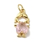 Rack Plating Brass Glass Pendants, Cadmium Free & Lead Free, Long-Lasting Plated, Real 18K Gold Plated, Human with Heart, Pink, 17.5x9.5x2mm, Hole: 3mm