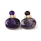 Natural Amethyst Perfume Bottle Pendants, with 304 Stainless Steel Findings, Faceted, Oval Charms, Golden, 32~33x25~26x10.5~11.5mm, Hole: 1.9mm