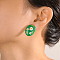 Oval with Flower Pattern Alloy Clip-on Earrings, Golden, Green, 25x19mm