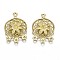 Brass Chandelier Components Link Enamel Settings, Nickel Free, Flat Round with Flower, Raw(Unplated), 23x16x2mm, Hole: 1.2mm