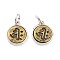 Brass Charms, with Jump Ring, Cadmium Free & Nickel Free & Lead Free, Flat Round Charms, Antique Silver & Antique Golden, 12x10x2mm, Hole: 3mm