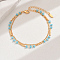 Fashionable Real 18K Gold Plated Brass Glass Double Layers Anklets for Women's Beachwear, Sky Blue, 8-1/8 inch(20.5cm)