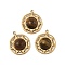 Natural Tiger Eye Pendants, Flat Round Charms, with PVD Vacuum Plating 304 Stainless Steel Settings, Real 18K Gold Plated, 18x16x5mm, Hole: 1.4mm