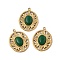 Dyed Natural Malaysia Jade Pendants, Oval Charms, with PVD Vacuum Plating 304 Stainless Steel Settings, Real 18K Gold Plated, 20x16x4.5mm, Hole: 1.4mm