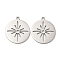 Non-Tarnish 304 Stainless Steel Pendants, Flat Round with Flower Charm, Stainless Steel Color, 22.5x20x1mm, Hole: 1.8mm