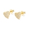 Clear Cubic Zirconia Heart Stud Earrings, Brass Jewelry for Women, Cadmium Free & Nickel Free & Lead Free, Real 18K Gold Plated, 7.5x8.5mm, Pin: 0.6mm