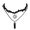 2Pcs 2 Style Natural Obsidian Bullet & Alloy Sun Pendant Necklaces Set, with Chips Beaded Chains, 12.80~17.72 inch(32.5~45cm), 1Pc/style