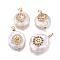 Natural Cultured Freshwater Pearl Pendants, with Brass Cubic Zirconia Findings, Nuggets with Flat Round, Golden, Mixed Color, 17~26x11~16x5~11mm, Hole: 1.6~2mm