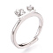 Flower Brass Micro Pave Cubic Zirconia Cup Peg Ring Settings, Adjustable Ring Settings for Half Drilled Beads, Cadmium Free & Nickel Free & Lead Free, Platinum, 8mm, US Size 6(16.5mm), Pin: 0.8~0.9mm