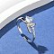 Fishtail with Heart Clear Cubic Zirconia Cuff Rings, Brass Jewelry for Women, Long-Lasting Plated, Rack Plating, Lead Free and Cadmium Free, Platinum, 7.5mm, Inner Diameter: 17mm
