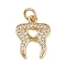 Brass Micro Pave Cubic Zirconia Beads, Teeth with Heart, Cadmium Free & Lead Free, Real 18K Gold Plated, with Jump Ring, Clear, 15.5x12x2mm, Hole: 3mm