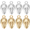 12Pcs 2 Colors Brass Charms, Cadmium Free & Lead Free, Bud Charm, Golden & Silver, 13x7x6.5mm, Hole: 1.6mm, 6pcs/color