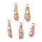 5Pcs 5 Styles Electroplated Natural Quartz Crystal Copper Wire Wrapped Pendants, Teardrop Charms, with Brass Beads, Golden, Wheat, 25~37x6~13mm, Hole: 3.5~4mm, 1pc/style