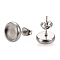 Non-Tarnish 304 Stainless Steel Stud Earring Settings, with Ear Nuts, Flat Round, Stainless Steel Color, 10.5mm, Pin: 0.8mm, Tray: 8mm
