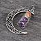 Column Glass Bottle with Amethyst inside Pendants, with Moon Alloy Finding and 304 Stainless Steel Findings, 41x29x10mm, Hole: 7x4mm