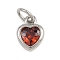 Brass with Cubic Zirconia Pendants, Heart Charms, with Jump Ring, Rack Plating, Long-Lasting Plated, Lead Free & Cadmium Free, Platinum, 9.5x7x3mm, Hole: 3.5mm