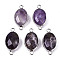 Natural Amethyst Links/Connectors, Platinum Tone Brass Edge, Faceted Oval, 27.5x14~15x6mm, Hole: 2mm