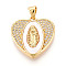 Brass Micro Pave Clear Cubic Zirconia Pendants, Cadmium Free & Lead Free, with Shell, Heart & Virgin Mary, Real 18K Gold Plated, 20.5x20x4.5mm, Hole: 5x3.5mm