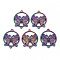 Alloy Chandelier Component Links, Cadmium Free & Nickel Free & Lead Free, Flat Round with Butterfly, Rainbow Color, 31x25x2mm, Hole: 1.8mm
