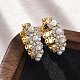 Серьги-кольца из искусственного жемчуга с цветком из латуни и АБС-пластика EJEW-R016-22G-1