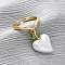 Brass Enamel Open Cuff Rings for Women, Heart, with Plastic Pearl, Rack Plating, Lasting Plated, Cadmium Free & Lead Free, Real 18K Gold Plated, 21x16mm, Inner Diameter: 17.6mm