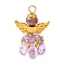 Glass Pendants, Angel, with 304 Stainless Steel Loop and Alloy Wing, Faceted, Thistle, 32.5x21.5x14.5mm, Hole: 3.5mm