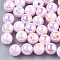 Plastic Beads, AB Color Plated, Round, Pearl Pink, 6mm, Hole: 1.6mm