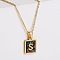 304 Stainless Steel Pave Natural Paua Shell Rectangle Initial Pendant Necklaces for Women, Real 18K Gold Plated, Letter S, 17.72 inch(45cm)