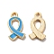 Alloy Enamel Pendants, Golden, Awareness Ribbon Charm, Sky Blue, 17x10x2mm, Hole: 1.6mm