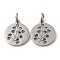 Non-Tarnish 304 Stainless Steel Charms, Laser Cut, with Jump Ring, Stainless Steel Color, Hollow, Flat Round Charm, Branch, 13.5x12x1mm, Hole: 3.6mm