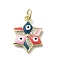 Brass Micro Pave Cubic Zirconia Pendants, with Enamel, Cadmium Free & Nickel Free & Lead Free, with Jump Ring, Real 18K Gold Plated, Star with Evil Eye, Pink, 17.5x13x3.4mm, Hole: 3.2mm