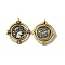 Rack Plating Brass Micro Pave Clear Cubic Zirconia Pendants, Cadmium Free & Lead Free & Nickle Free, Flat Round with Greece Coin Charm, Antique Silver & Antique Golden, 27x25x3.5mm, Hole: 1.5mm