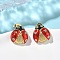Brass Brass Micro Pave Cubic Zirconia Stud Earrings, with Enamel, Ladybug, Long-Lasting Plated, Cadmium Free & Lead Free, Real 18K Gold Plated, 12x11.5mm