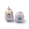 Rack Plating Brass Cubic Zirconia Pendants, Natural Pearl, with Enamel, Cadmium Free & Lead Free, Long-Lasting Plated, Bud, Platinum, 22.5x12.5x13mm, Hole: 2.5mm