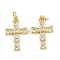 Brass Micro Pave Cubic Zirconia Pendants, Cross, with Jump Ring, Rack Plating, Long-Lasting Plated, Lead Free & Cadmium Free, Real 18K Gold Plated, 18.5x12x2.5mm, Hole: 3.5mm