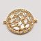 Brass Micro Pave Cubic Zirconia Links, Flat Round, Golden, 22x18x3mm, Hole: 1mm